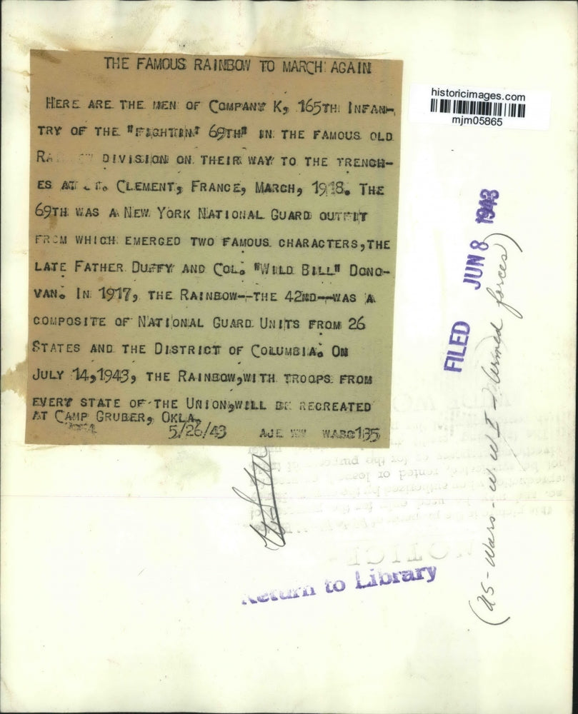 1918 Press Photo "Fiightin 69th" National Guard Rainbow division in France, 1918