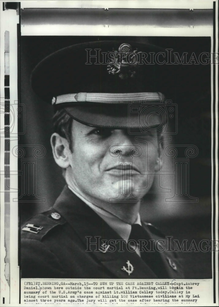 1971 Press Photo Captain Aubrey Daniel At Court Marshall, Fort Benning