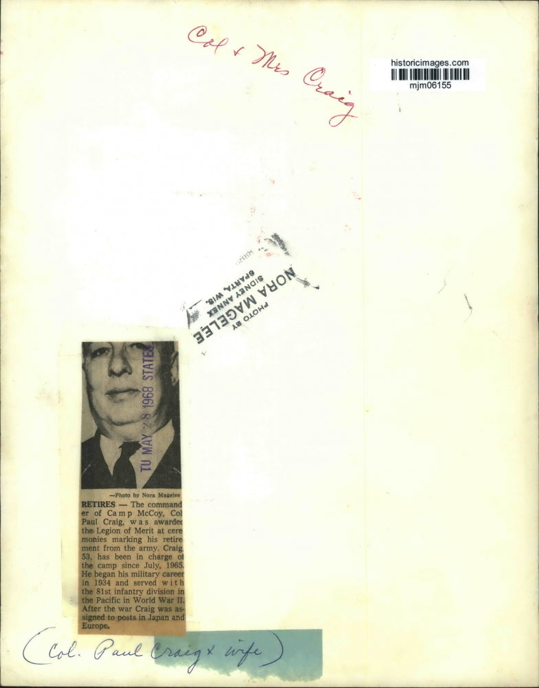 1968 Press Photo Colonel Paul Craig and Wife, Legion of Merit Award - mjm06155