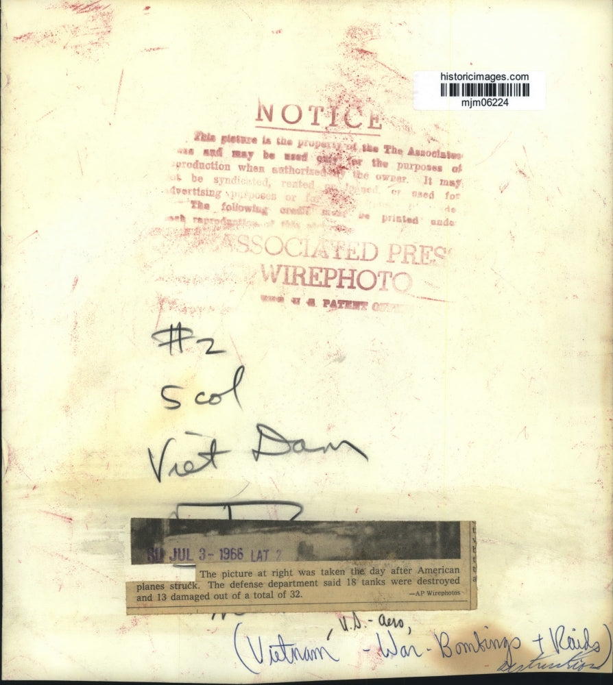 1966 Press Photo Vietnam War - Aerial Photo After American Bombing - mjm06224