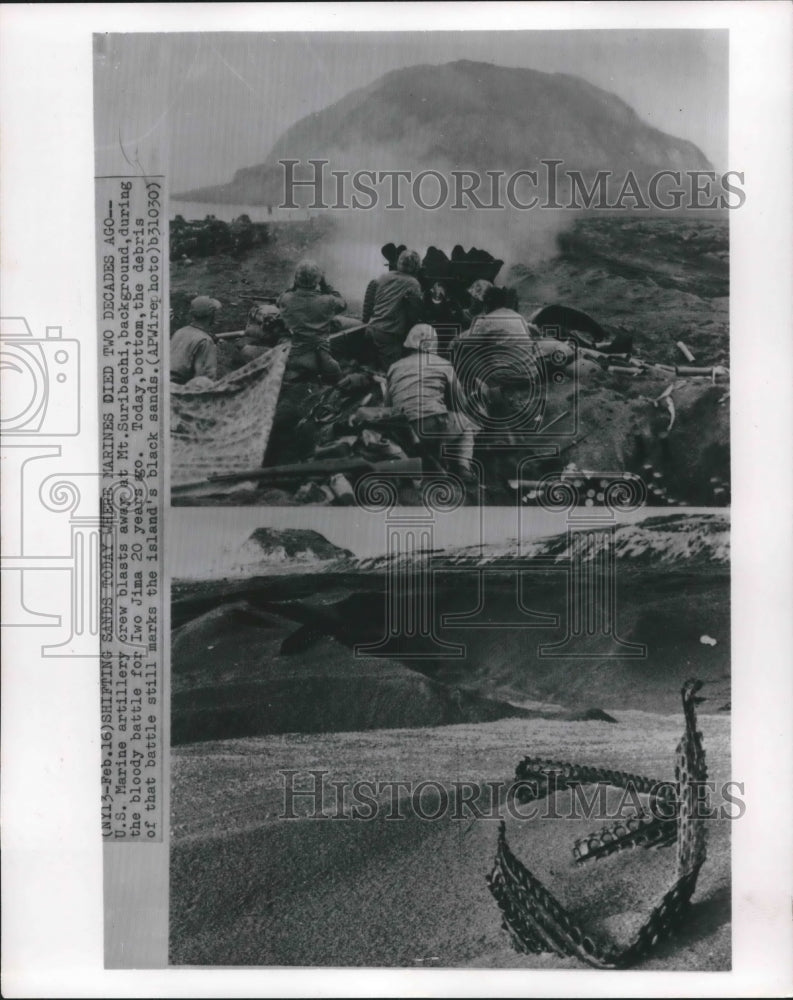 1965 Press Photo United States marine artillery firing at Mt Suribachi, Iwo Jima