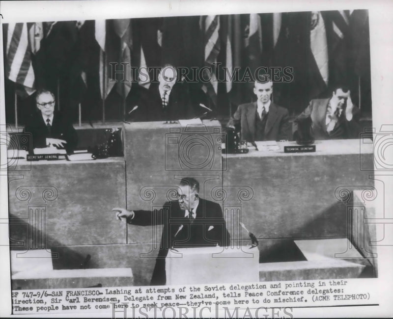 Load image into Gallery viewer, 1951 Press Photo Japanese Peace Treaty - Sir Carl Berendsen, New Zealand
