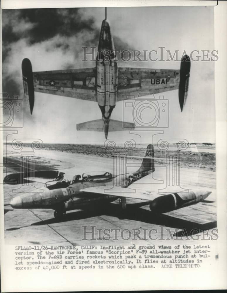 1951 Press Photo Air Force Scorpion F-89 Jet at Hawthorne, California