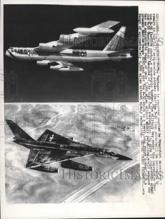 1957 Press Photo B-52 and B-58 Bombers, United States Air Force Planes