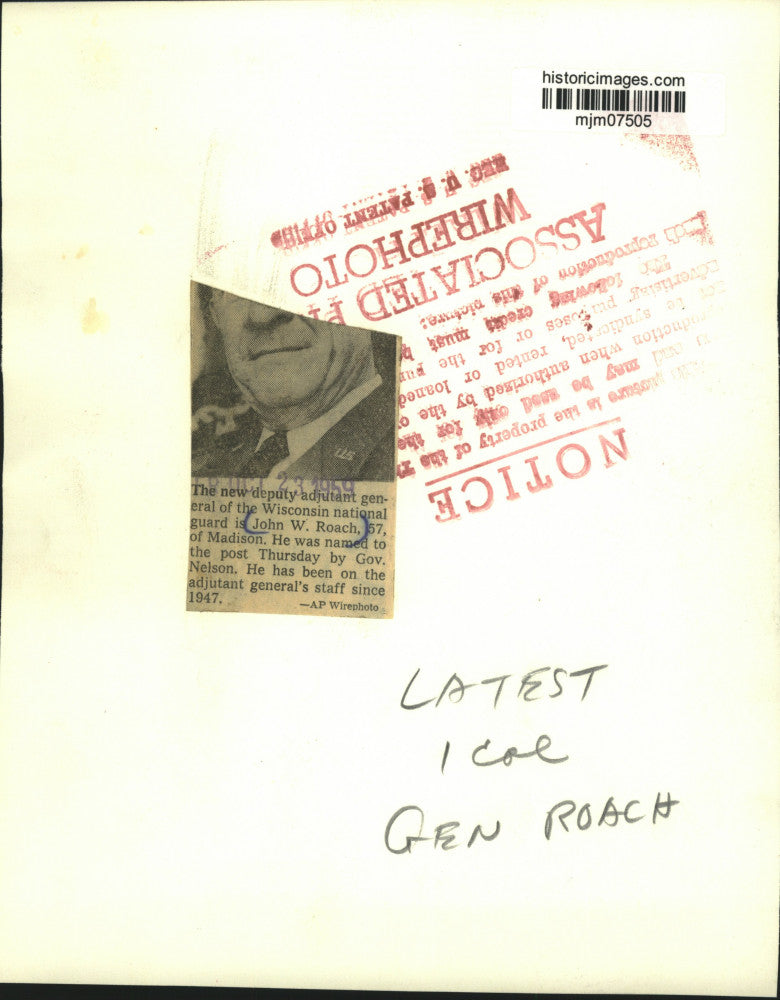 1959 Press Photo Wisconsin National Guard - John W. Roach, Madison - mjm07505