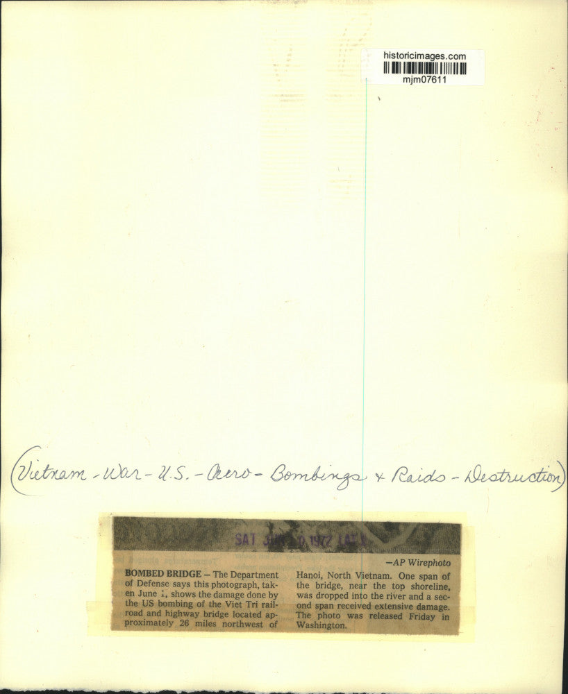 1972 Press Photo Vietnam War - Viet Tri Highway Bridge After Bombing Near Hanoi