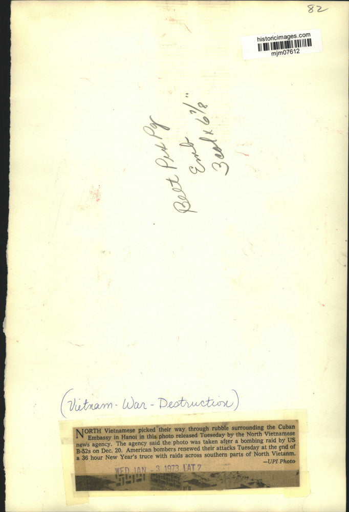 1973 Press Photo Vietnam War - Rubble Around Cuban Embassy After Bombing, Hanoi