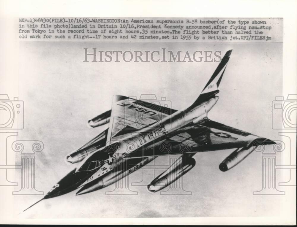 1963 Press Photo U.S. Air Force B-58 Bomber Jet Plane - mjm07700