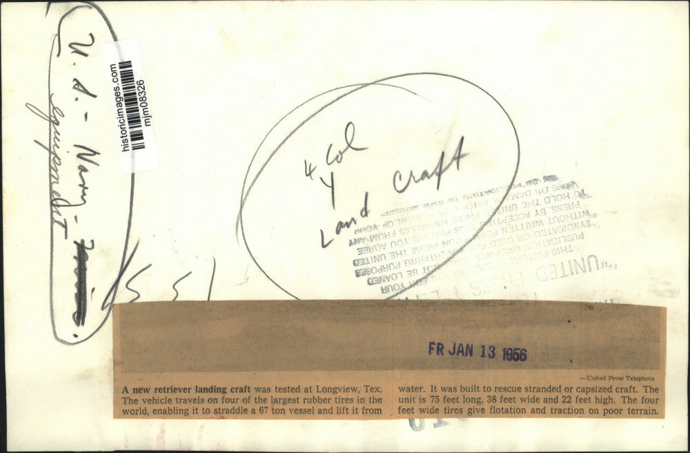 1956 Press Photo US Navy's New Retriever Craft Tested at Longview, Texas