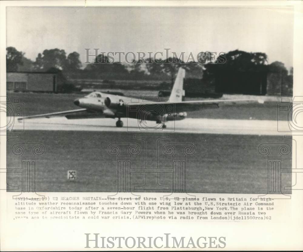 1962 Press Photo U.S. Air Force U2 reconnaissance plane, Oxfordshire, Britain