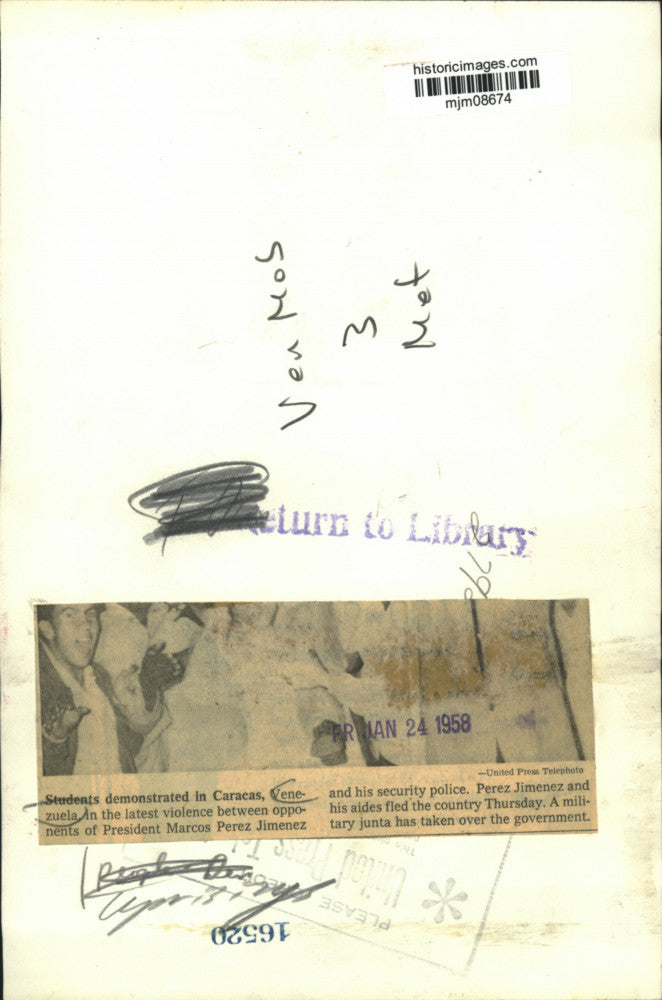 1958 Press Photo Student demonstrators in Caracas, Venezuela - mjm08674