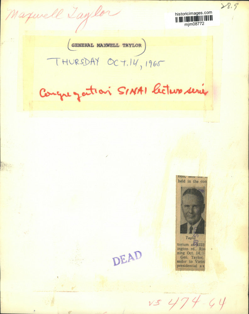 1965 Press Photo General Maxwell Taylor - mjm08772