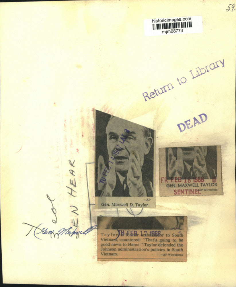 1966 Press Photo General Maxwell D. Taylor - mjm08773