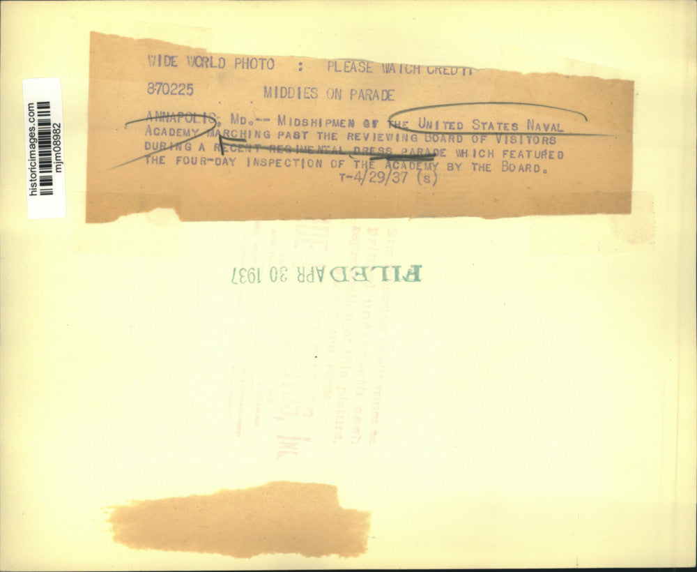 1937 Press Photo US Naval Academy Midshipmen Marching, Annapolis, MD - mjm08982