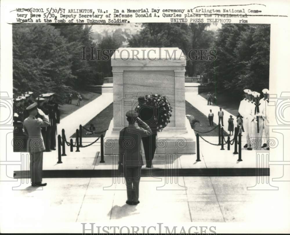 1957 Press Photo Wreaths Placed, Tomb of the Unknown Soldier, Arlington Cemetery