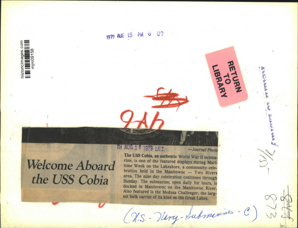 1979 Press Photo Visitors tour Authentic World War II Submarine, The USS Cobia