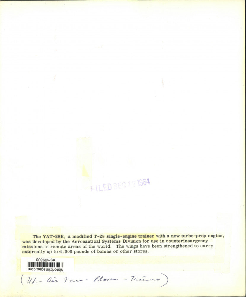 1964 Press Photo United States YAT-28E, T-28 single engine jet trainer