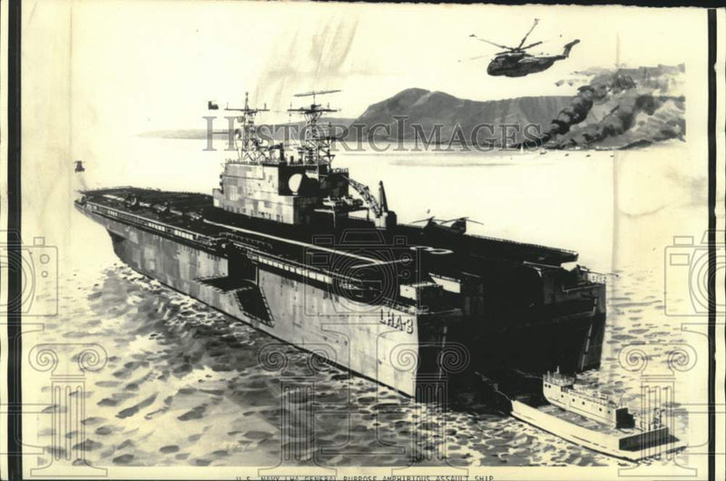 Load image into Gallery viewer, 1973 Press Photo Artist's rendition of the USS Tarawa amphibious assault ship
