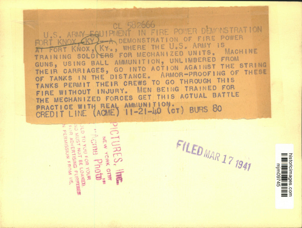 1940 Press Photo Demonstration of fire power against tanks, Fort Knox, KY