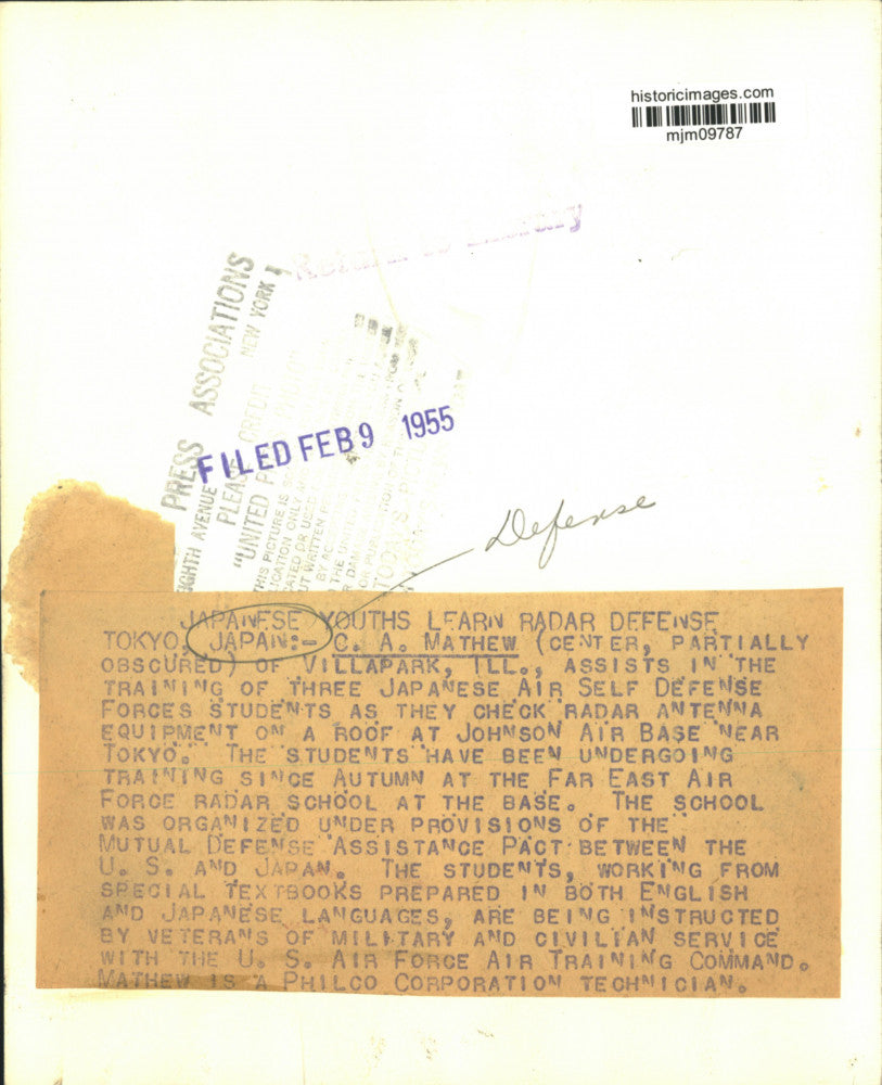 1955 Press Photo C.A. Mathew Trains Japanese Air Self Defense Forces Students