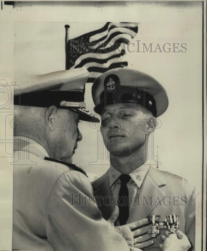 1967 Press Photo Adm Robert H. Speck Pins Highest Awards on CPO Chester B. Smith