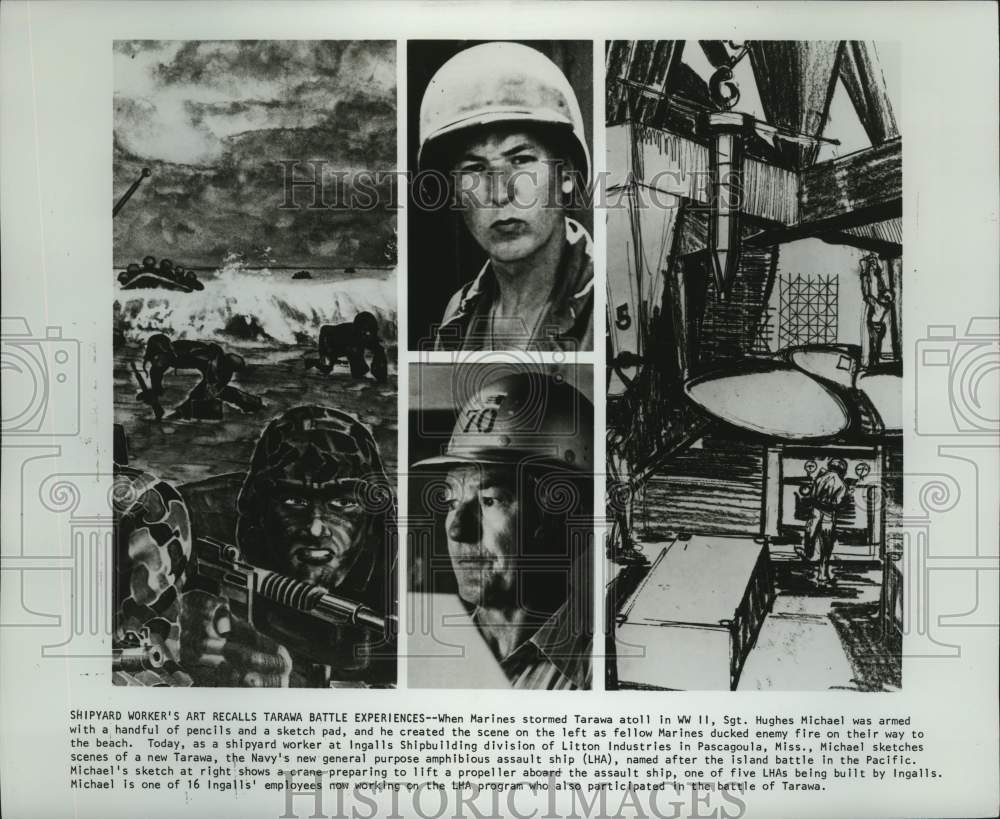 1973 Press Photo Sketches Reminiscent of Tarawa Battle and a New Landing Craft