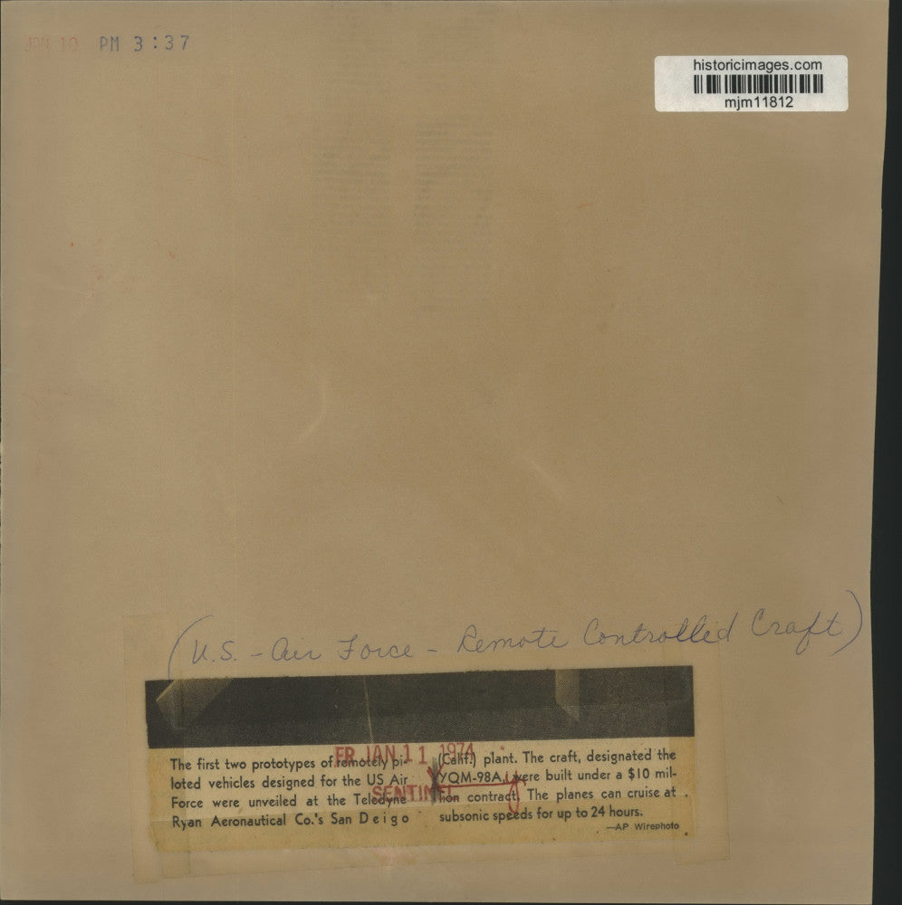 1974 Press Photo Prototype of US Air Force remote piloted plane in San Diego