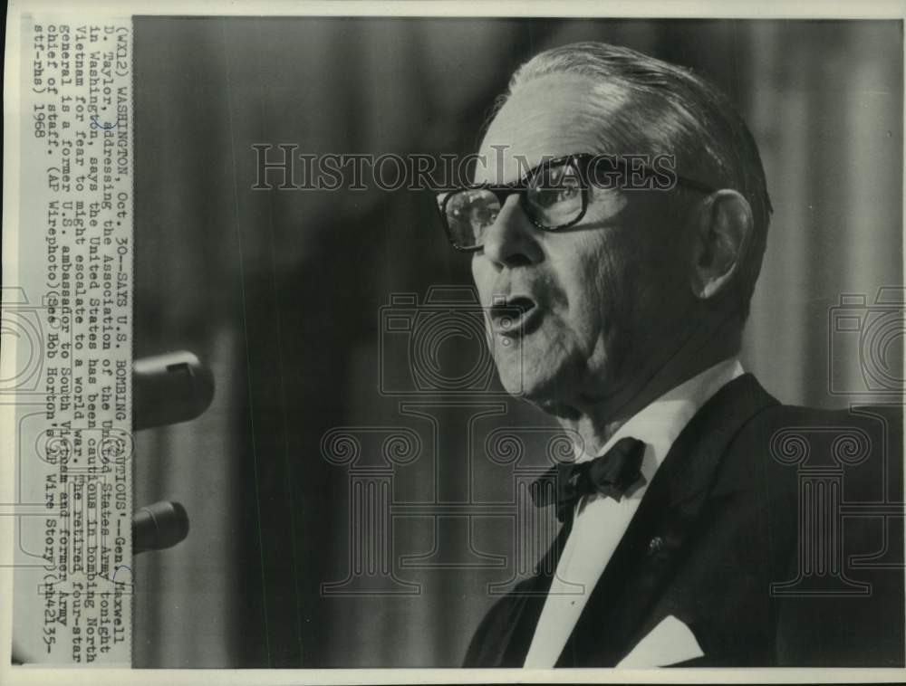 1968 Press Photo General Maxell Taylor, Association of United States Army