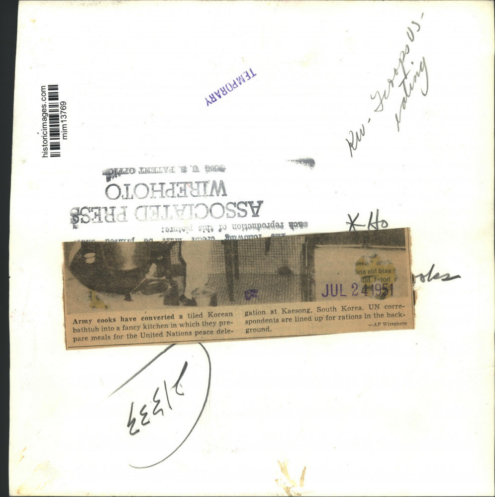 1951 Press Photo Army cooks prepare meals for U.N. peace delegation in Kaesong