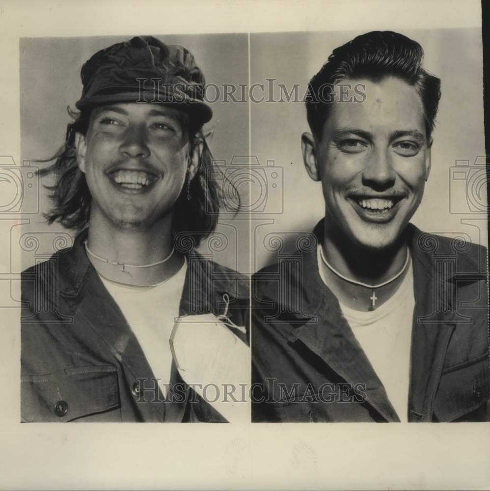 1953 Press Photo Wayne Johnson before &amp; after haircut at Freedom Village, Korea