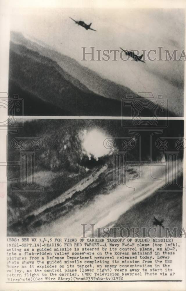 1952 Press Photo View of Carrier Takeoff of Guided Missile Mission in Korea