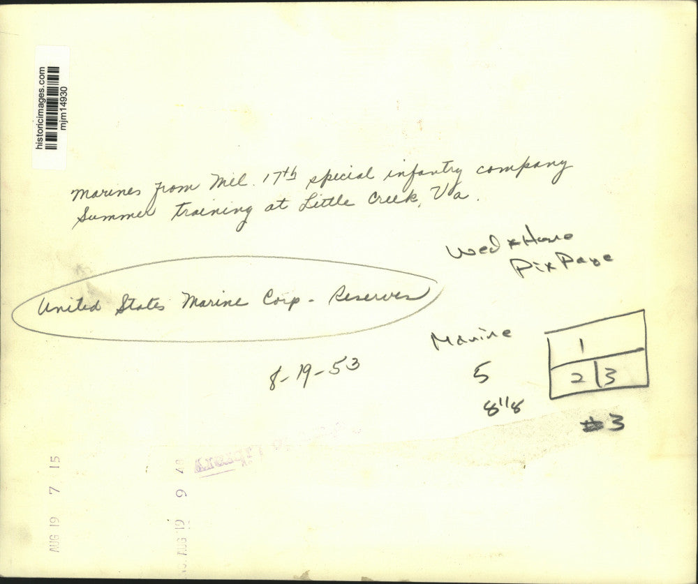 1953 Press Photo Milwaukee Marine infantry company at summer training, Virginia