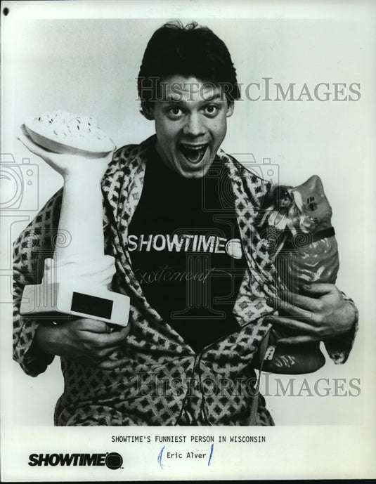 1986 Press Photo Eric Alver, Showtime's funniest person in Wisconsin- Historic Images
