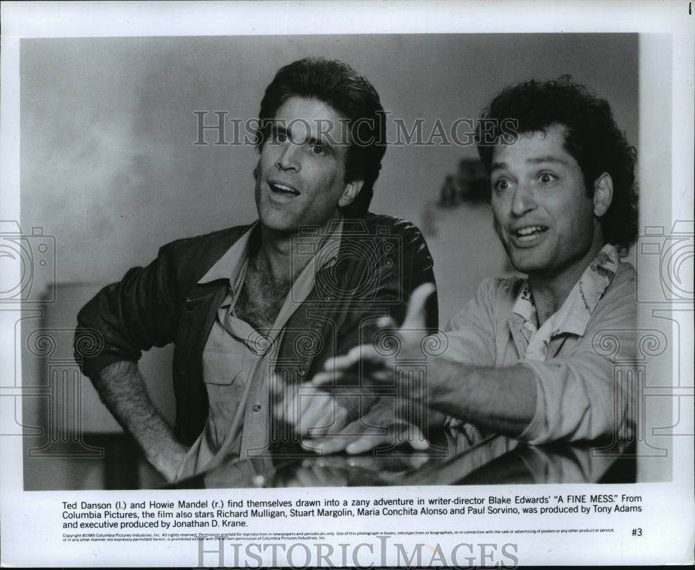 1985 Press Photo Ted Danson &amp; Howie Mandel in A Fine Mess - mjp00538- Historic Images