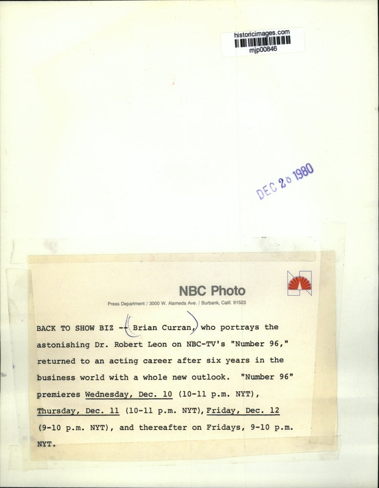 1980 Press Photo Brian Curran, actor - mjp00846