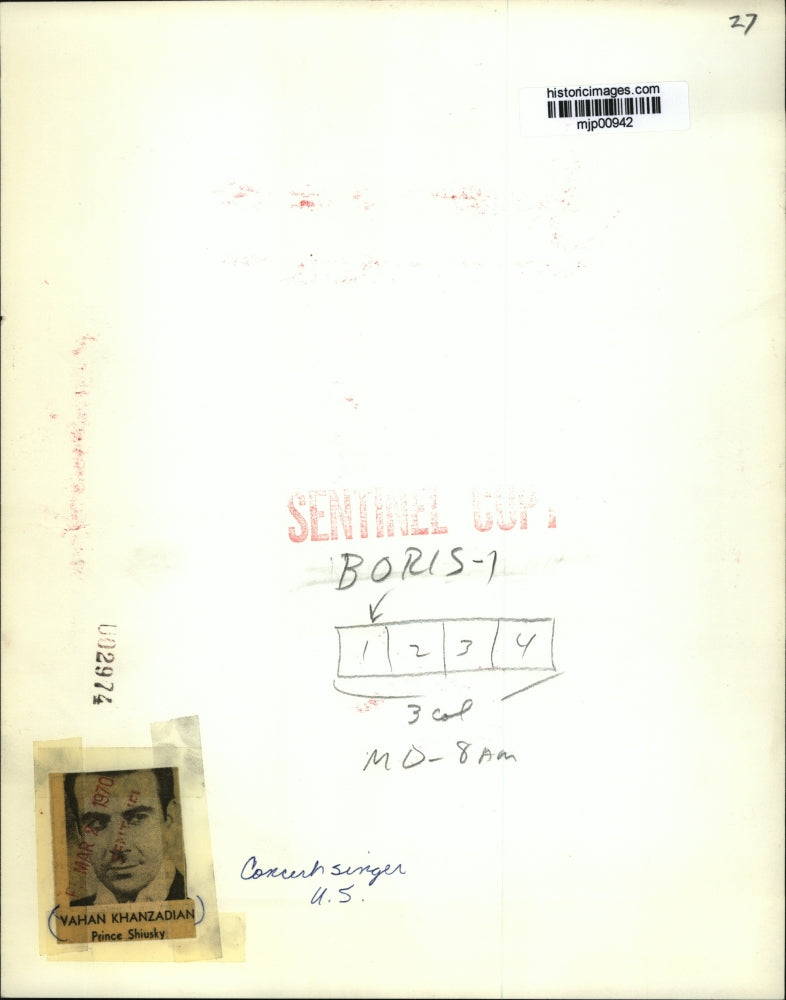 1970 Press Photo Vahan Khanzadian, concert singer - mjp00942