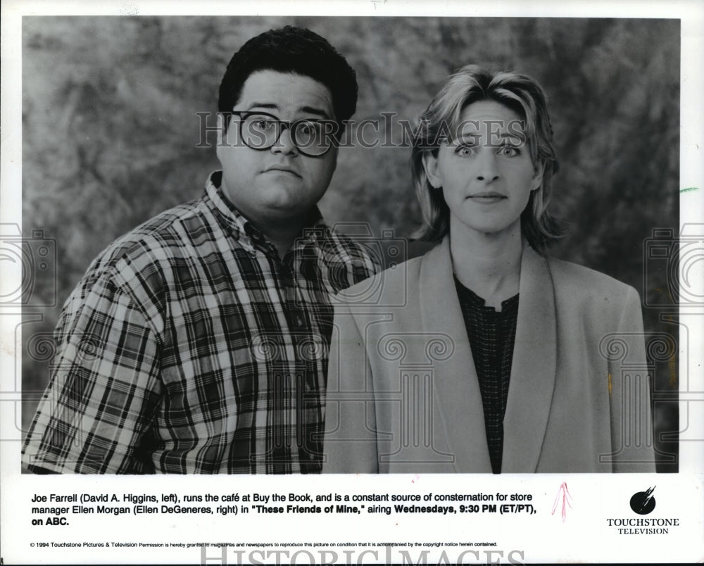 1994 Press Photo David A. Higgins and Ellen DeGeneres in These Friends of Mine- Historic Images