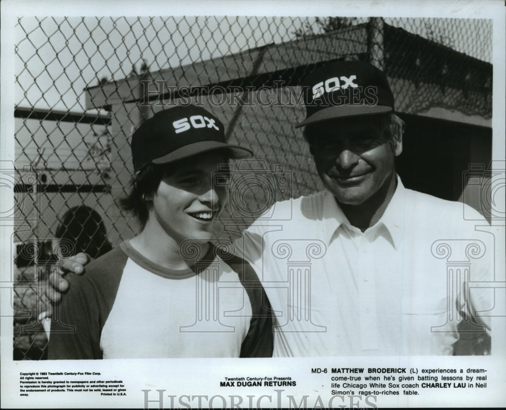 1985 Press Photo Matthew Broderick and Charley Lau in &quot;Max Dugan Returns&quot;- Historic Images