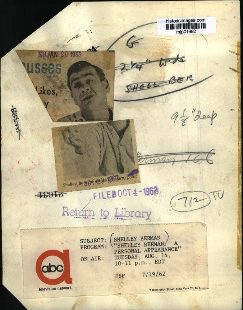 1962 Press Photo Shelley Berman in Shelley Berman: A Personal Appearance