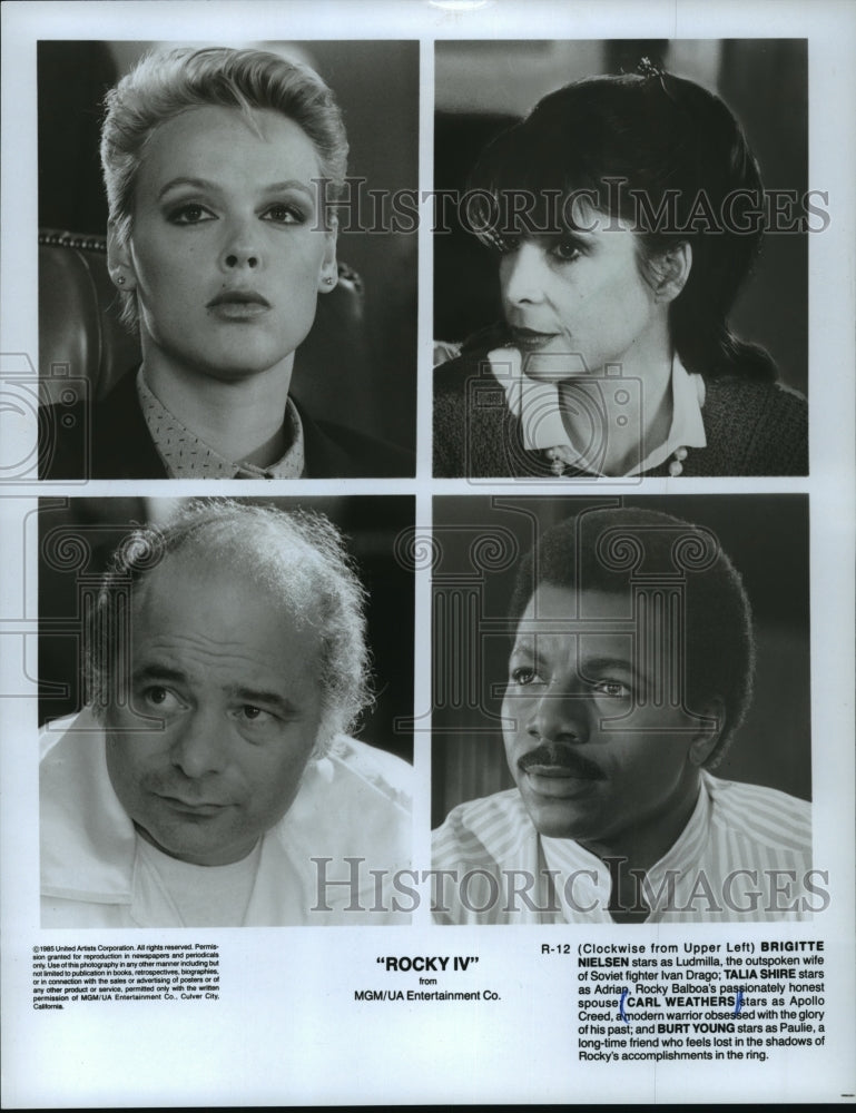 1987 Press Photo Brigitte Nielsen, Talia Shire, Burt Young and Carl Weathers- Historic Images