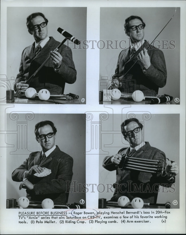 1971 Press Photo Roger Brown playing Herschel Bernardi&#39;s boss in &quot;Arnie&quot;- Historic Images