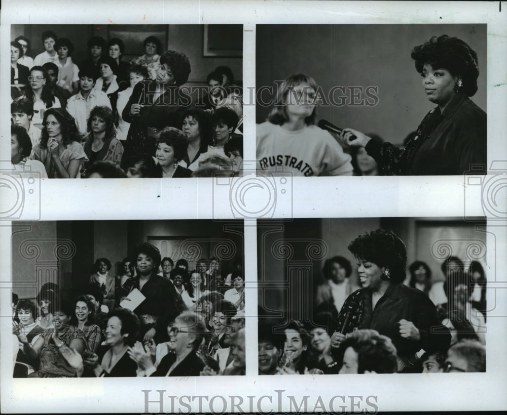 1987 Press Photo Oprah Winfrey interacting with the guests of her show- Historic Images