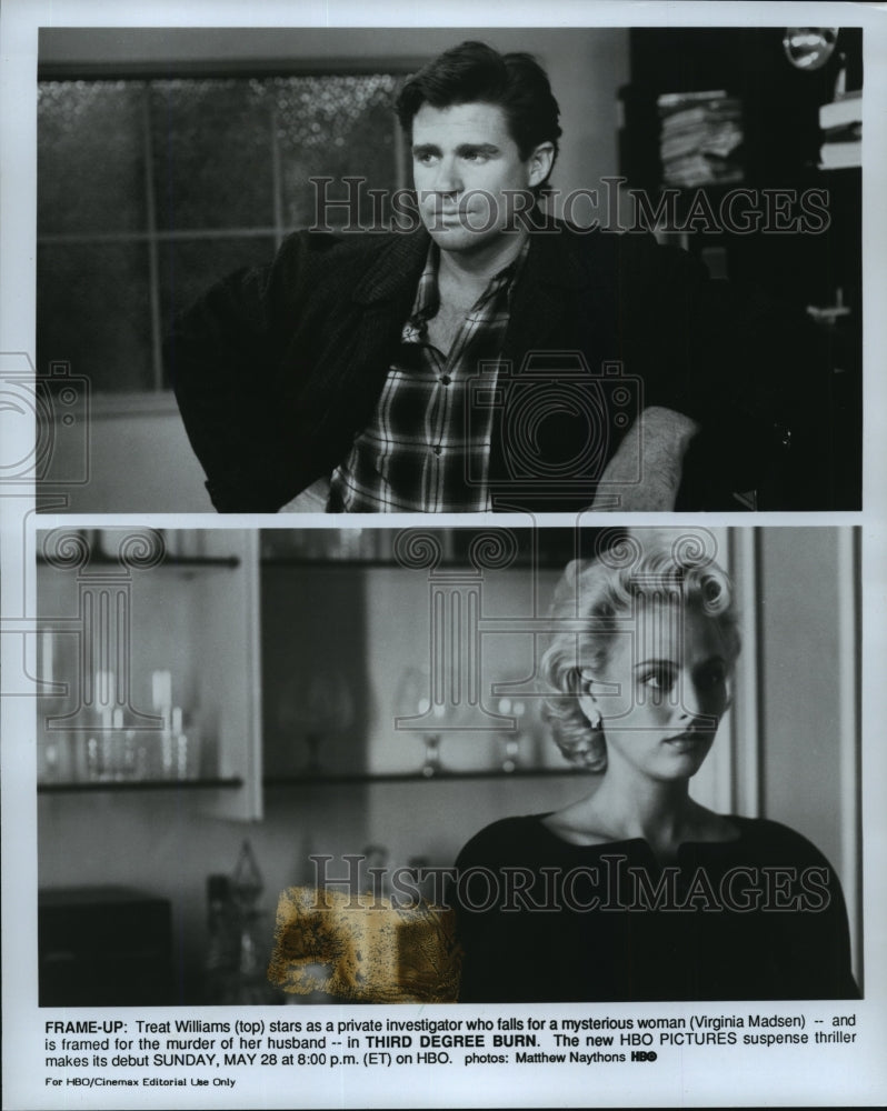 Load image into Gallery viewer, 1989 Press Photo Treat Williams and Virginia Madsen in "Third Degree Burn"
