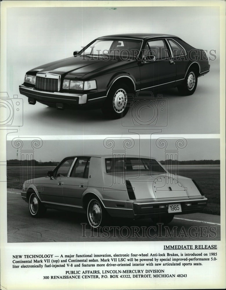 1984 Press Photo 1985 Continental Mark VII - mjp04051- Historic Images