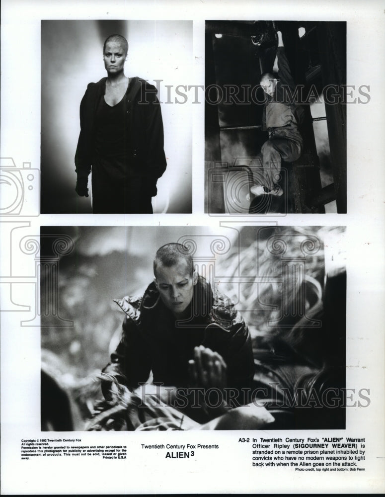 1993 Press Photo Sigourney Weaver as Warrant Officer Ripley in &quot;Alien3&quot;- Historic Images