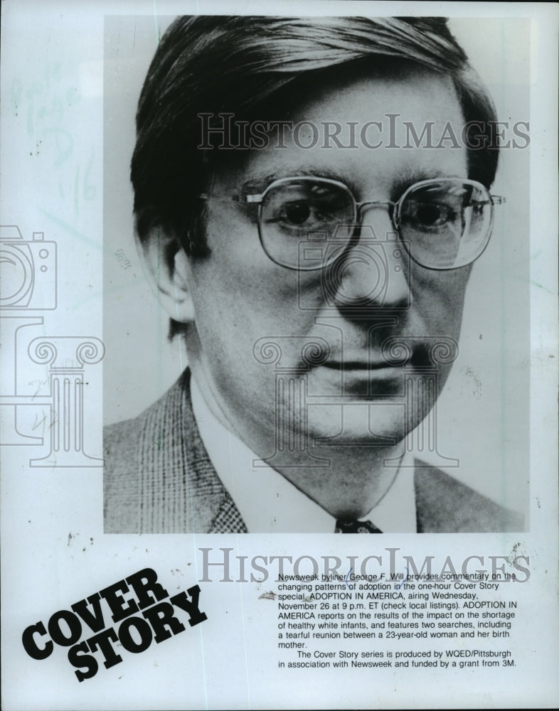Load image into Gallery viewer, 1980 Press Photo George F. Will hosts Adoption in America, Cover Story special.
