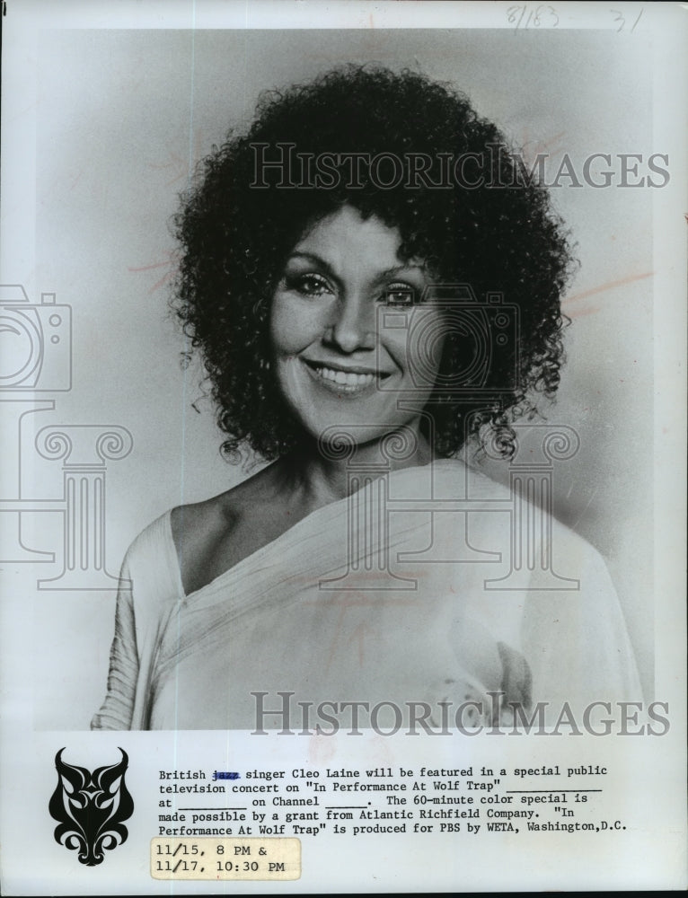 1977 Press Photo British singer Cleo Laine on In Performance at Wolf Trap.