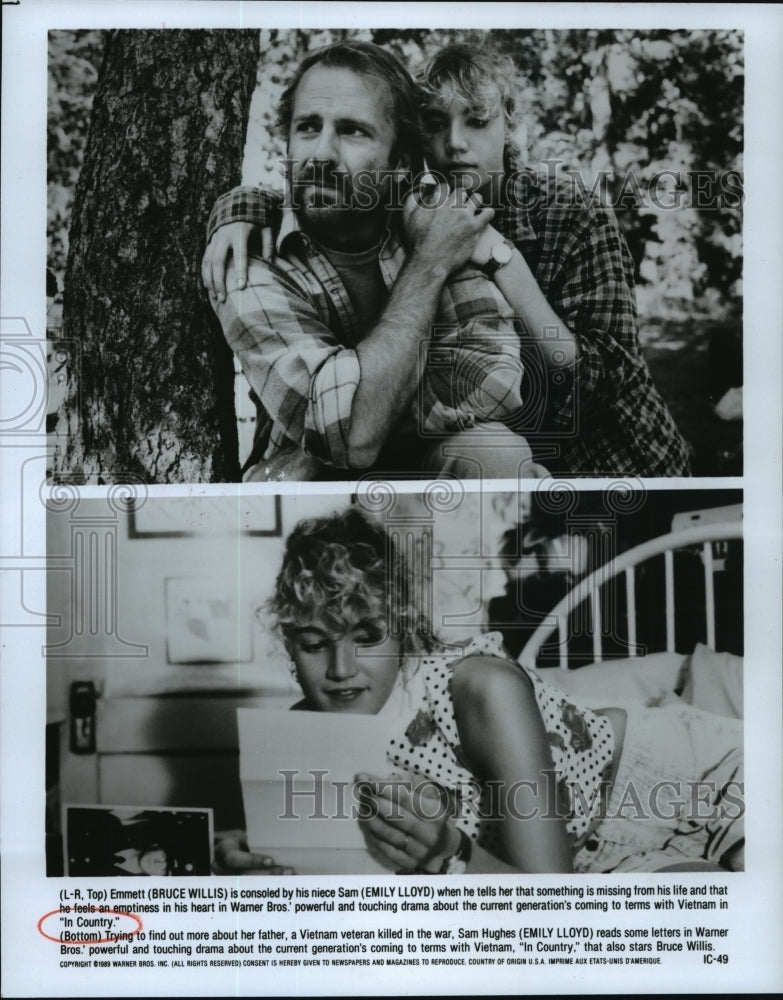 1989 Press Photo Bruce Willis and Emily Lloyd in In Country. - mjp04237- Historic Images