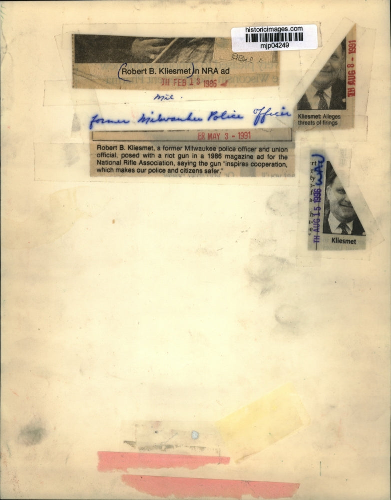 1986 Press Photo Robert B. Kliesmet in NRA ad. - mjp04249