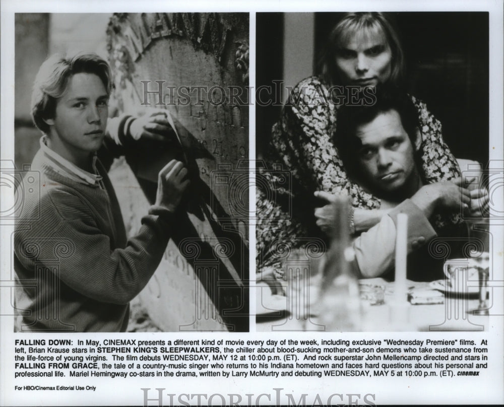 1993 Press Photo Brian Krause, Mariel Hemingway and John Mellecamp on Cinemax.- Historic Images